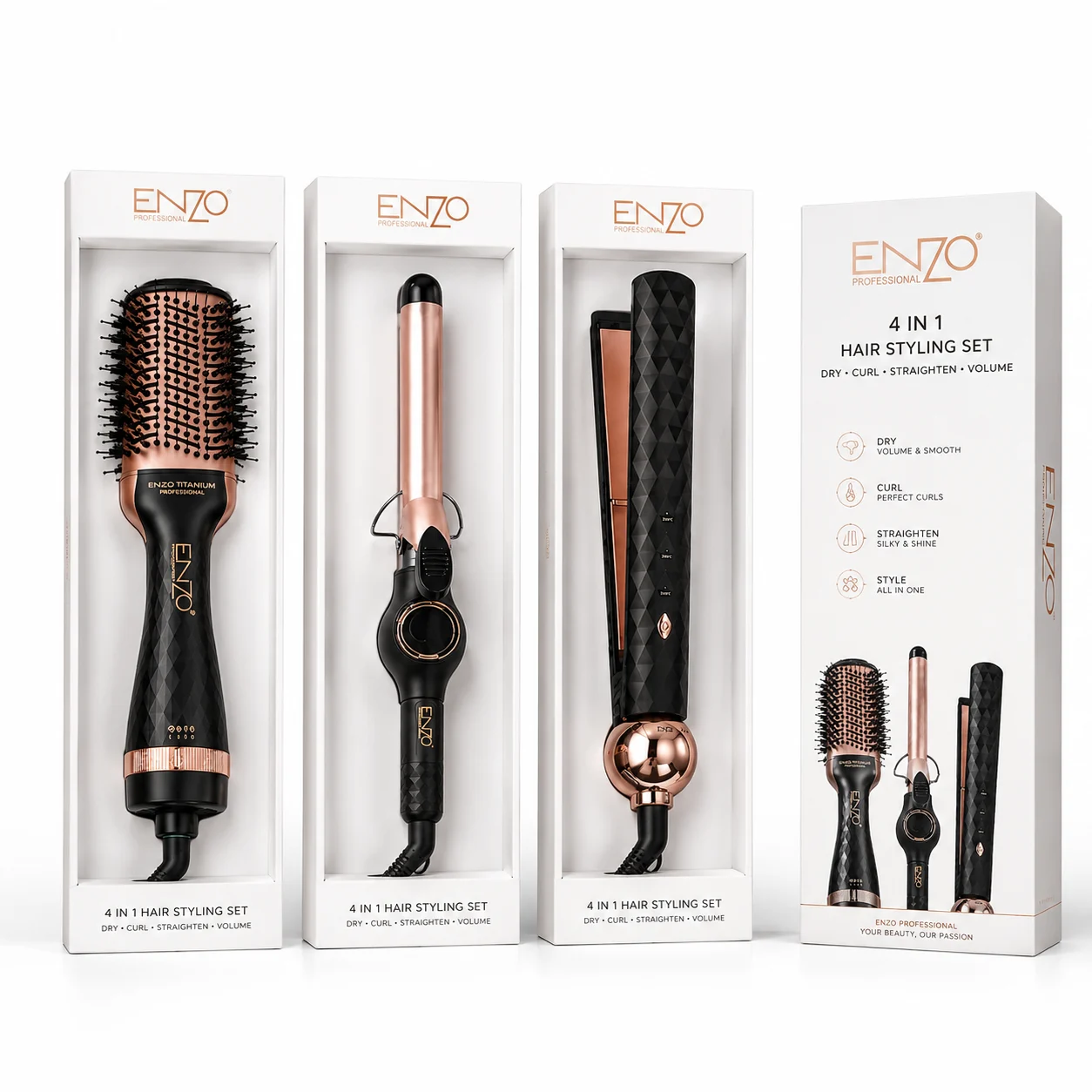 Coffret Enzo original Professionnel Brosse lisseur Chauffant Supercare PRO – Coffret 3 en 1 EN-3311 – Image 3